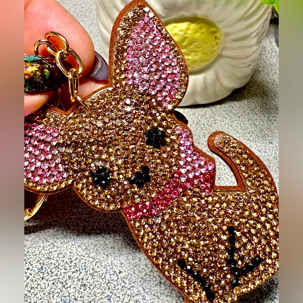 Sparkling DOG Keychain with brown and gold Accents
